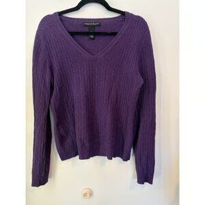 Marina Luna Sweater Cable Knit Cashmere Preppy Normcore V-Neck Purple Women Sz L